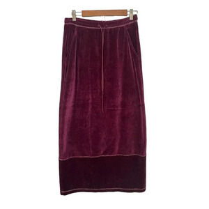 VTG Velour Maxi Skirt Womens Medium Merlot Sporty Spice Varsity Drawstring Y2K